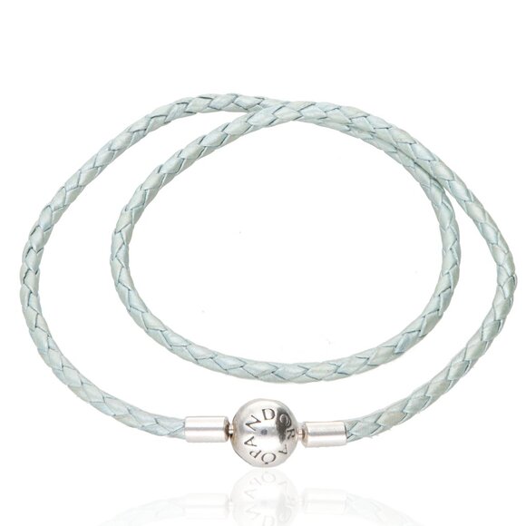 Authentic Pandora Sterling S925 ALE Light Blue Leather Double Wrap Bracelet - Picture 1 of 2